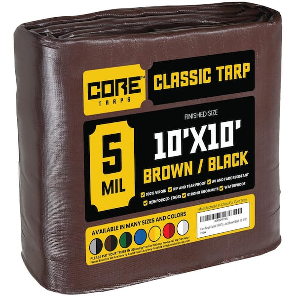 CORE TARPS 10 ft. x 10 ft. Brown/Black 5 Mil Heavy Duty Polyethylene Tarp, Waterproof, UV Resistant, Rip and Tear Proof