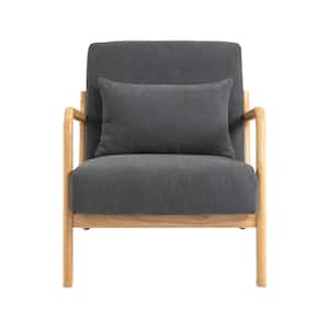 Mid-Century Modern Dark Gray Velvet Upholstered Accent Chair for Living Room, Wood Frame Armchair with Waist Cushion