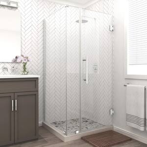Bromley 33.25 in. to 34.25 in. x 38.375 in. x 72 in. Frameless Corner Hinged Shower Enclosure in Chrome