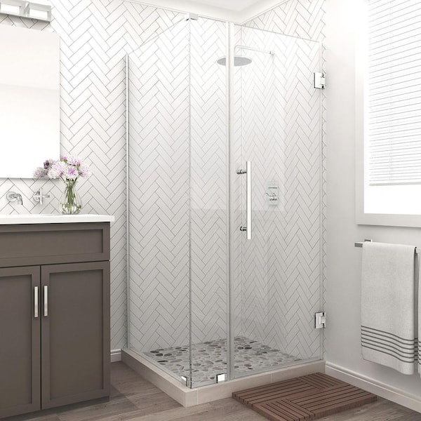 Aston Bromley 34.25 in. to 35.25 in. x 38.375 in. x 72 in. Frameless Corner Hinged Shower Enclosure in Chrome