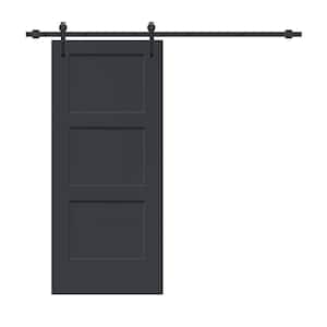 30 in. x 80 in. Charcoal Gray Stained Composite MDF 3-Panel Equal Style Interior Sliding Barn Door with Hardware Kit