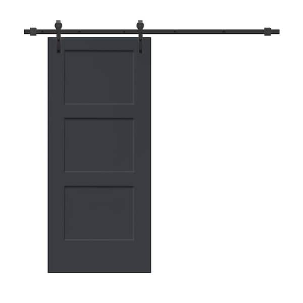 CALHOME 30 in. x 80 in. Charcoal Gray Stained Composite MDF 3-Panel Equal Style Interior Sliding Barn Door with Hardware Kit