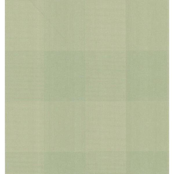 Brewster Simple Space Green Geometric Plaid on Crackle Texture Wallpaper Sample
