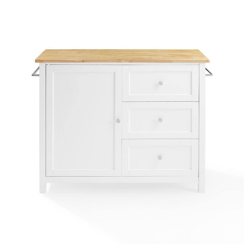 Soren 44" Natural Wood Top Kitchen Island Cart with White Frame