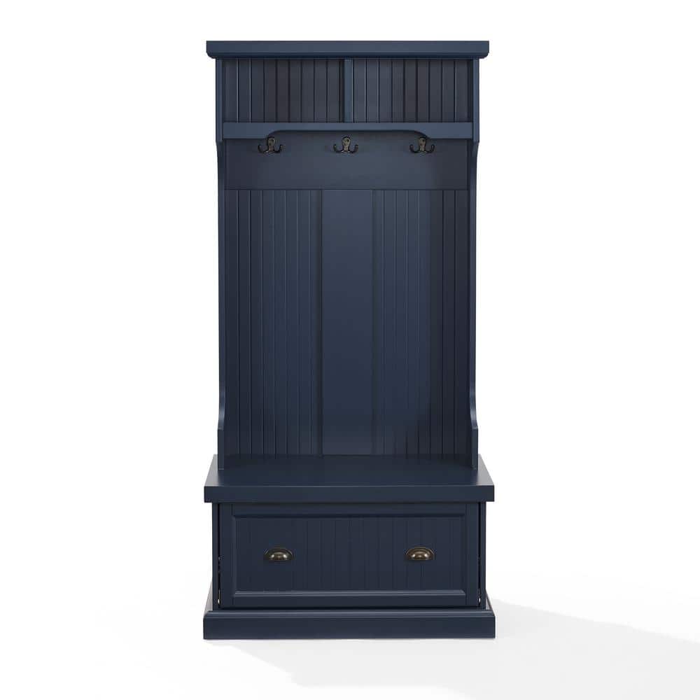 Navy Beadboard Hall Tree with Storage and Hooks