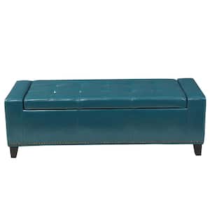 Chelsea Teal PU Leather Storage Bench with Studs