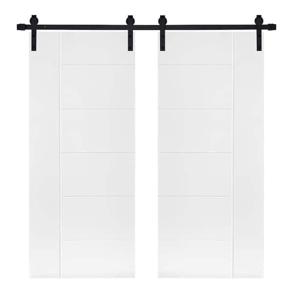 AIOPOP HOME Double Modern Designed 48 in. x 80 in. MDF Panel White Painted Sliding Barn Door with Hardware Kit