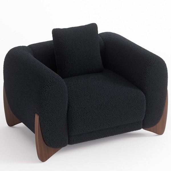 Morden Fort Cloud-Soft Black Plush Sherpa Fabric Accent Arm Chair