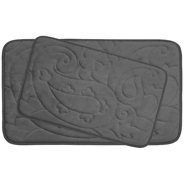 BounceComfort Pelton Dark Gray 20 in. x 32 in. Memory Foam 2-Piece Bath Mat Set