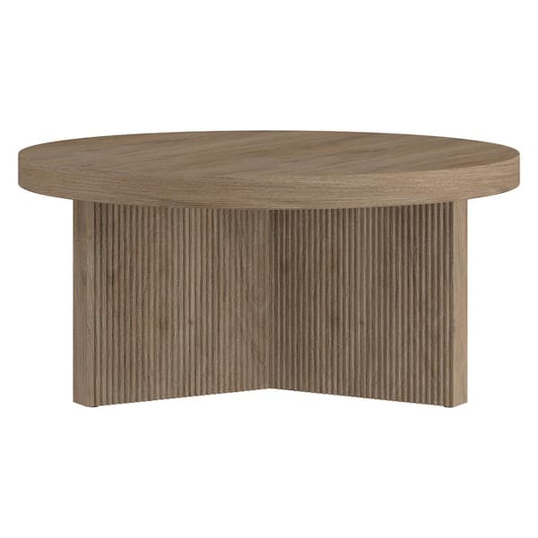 Meyer&Cross Holm 32 in. Antiqued Gray Oak Round MDF Top Coffee