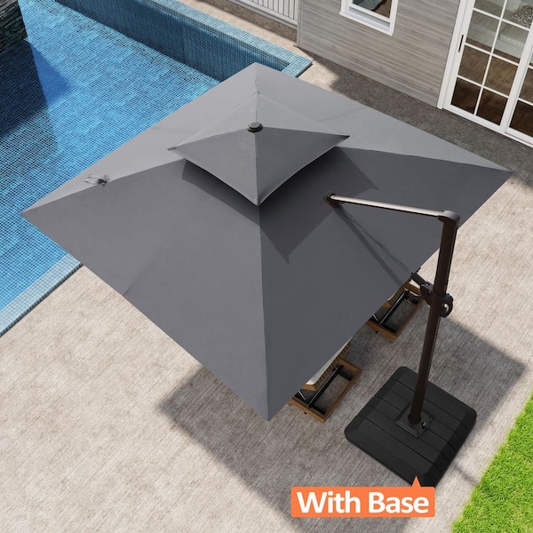 Pellebant 10 ft. Square Aluminum 360° Rotation Offset Cantilever Patio Umbrella in Dark Gray and Umbrella Stand Fillable Base