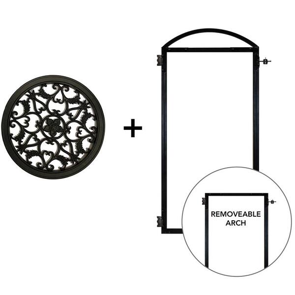 NUVO IRON EZ Install 6-Standard Fence Board Arched Pro Gate Frame with One 15 in. Dia Round Gate Insert