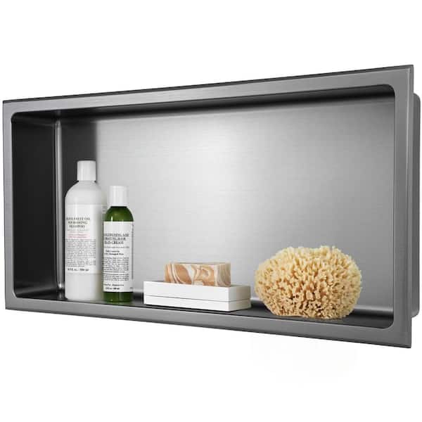 AKDY 24 in. W x 12 in. H x 4 in. D 18-Gauge Stainless Steel Bathroom Shower Wall Niche in Graphite Black