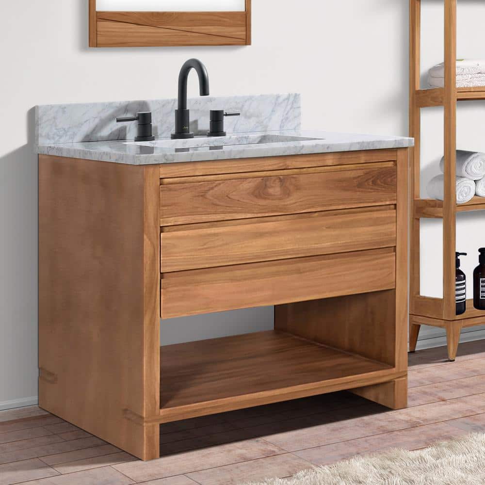 Teak 30'' Free Standing Solid Wood Single Vanity Base