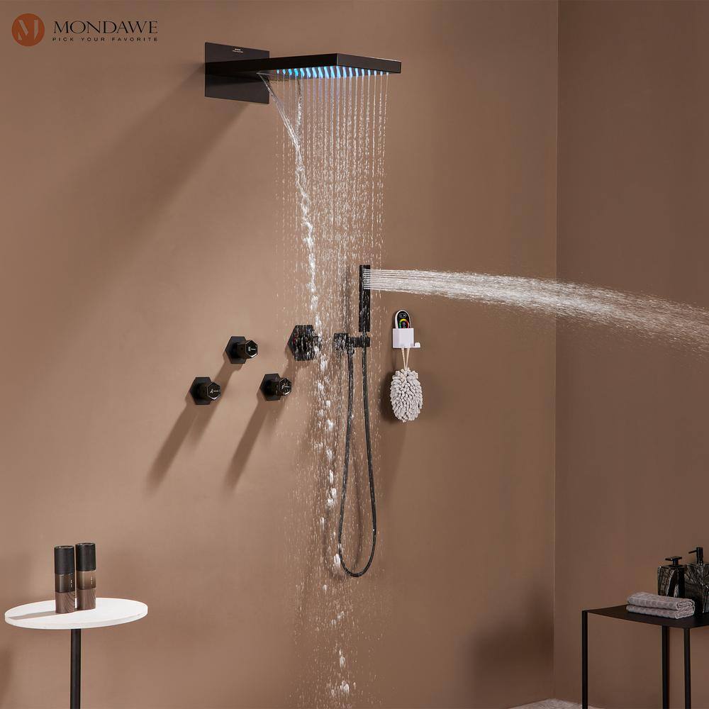 Matte Black Stainless Steel Dual Rain Shower System with Bluetooth Speaker