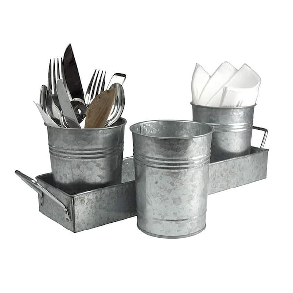 Utensil Caddy White With Grey Metal Legs