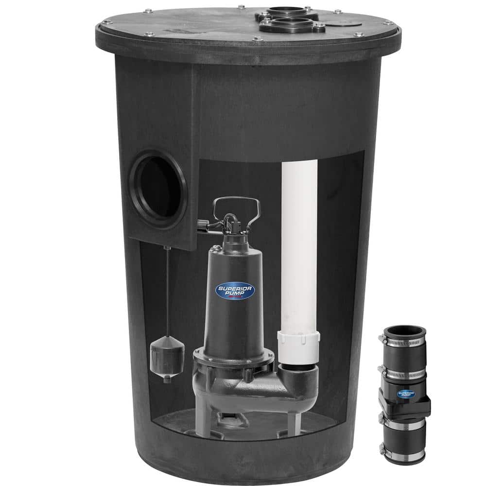 Superior 1/2 HP Black Thermoplastic Submersible Sewage Sump Pump Kit
