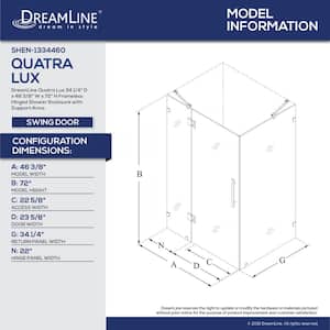 Quatra Lux 46 3/8 in. W x 34 1/4 in. D x 72 in. H Frameless Corner Hinged Shower Enclosure in Matte Black