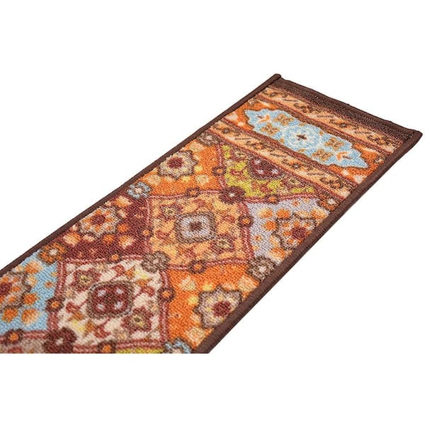 Indoor Bakhtiari Design Multi 8-1/2 in. x 26 in. Slip Resistant Backing Stair Tread Cover (Set of 1)