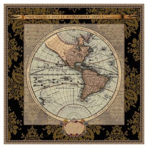"Damask on Black Map II" by Elizabeth Medley 1-Piece Floater Frame Giclee Travel Canvas Art Print 22 in. x 22 in.