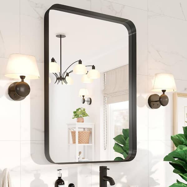 Black 24 in W x 36 in. H Farmhouse Rectangle Metal Framed Mirror Bathroom Vanity Mirror for Wall