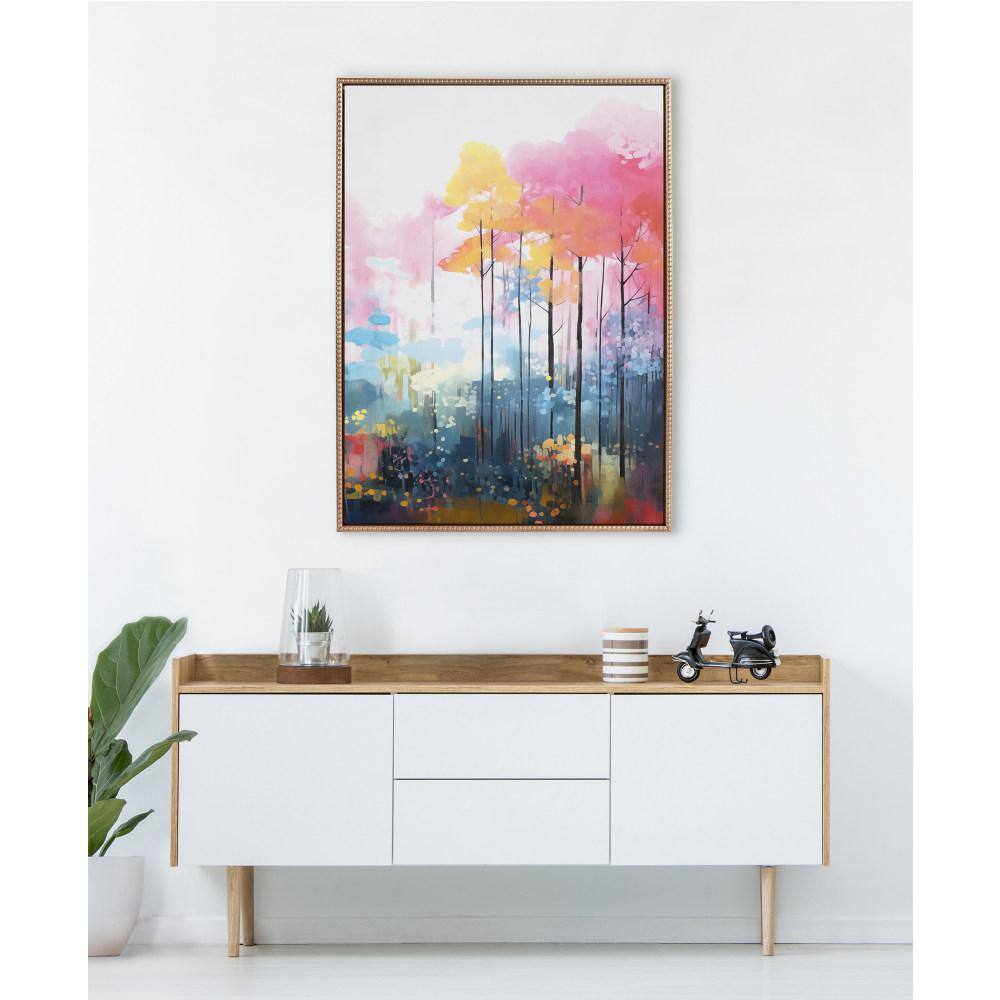 Sylvie Colorful Forest Landscape Gold Framed Canvas Art Print