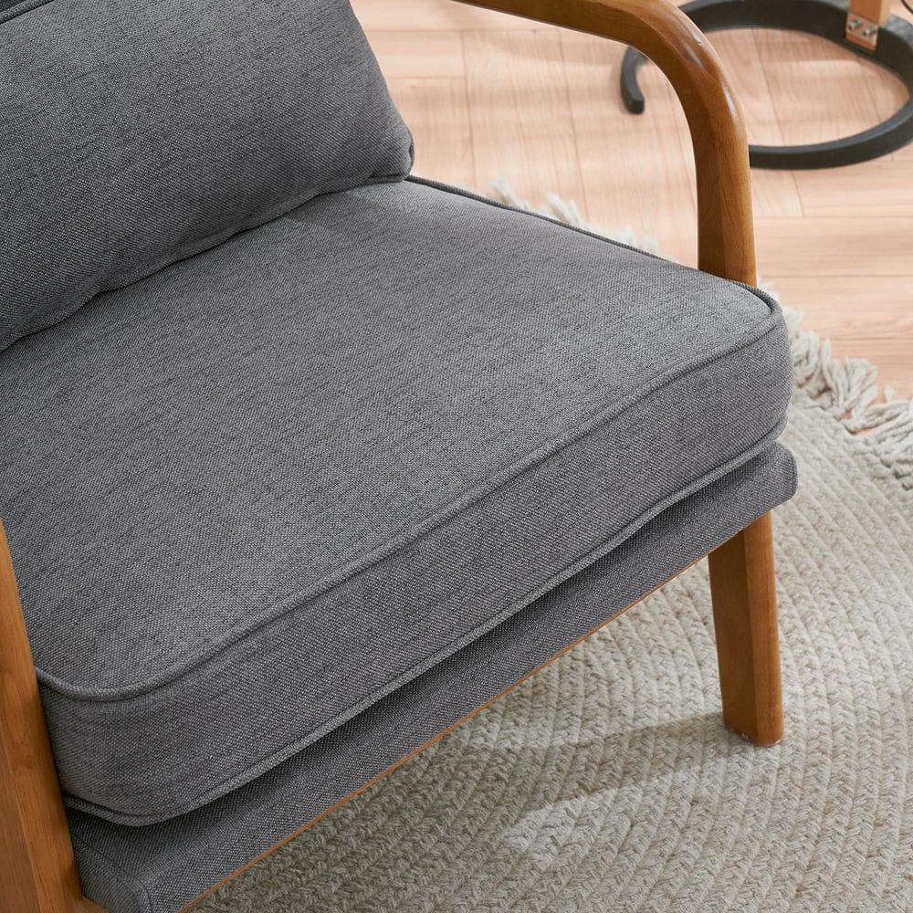 Dark Grey Linen Upholstered Wood Frame Accent Chair