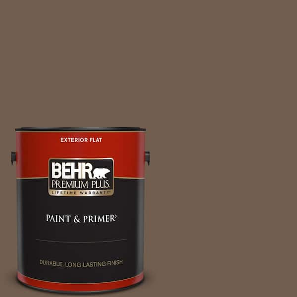 BEHR PREMIUM PLUS 1 gal. #PPF-52 Rich Brown Flat Exterior Paint & Primer