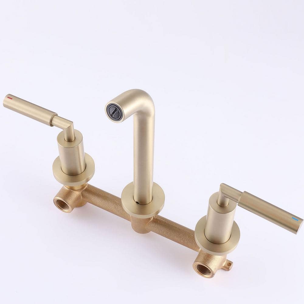 Brushed Gold Wall-Mounted Dual Handle Bathroom Faucet