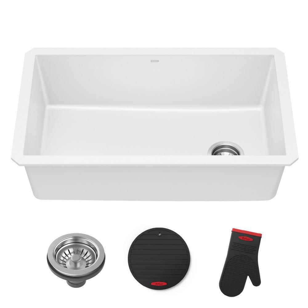 KRAUS Forteza 32 Granite Undermount Single Bowl White Kitchen Sink