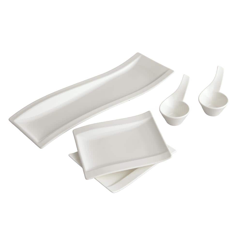 Modern White Porcelain 5-Piece Antipasti Dinnerware Set for 2