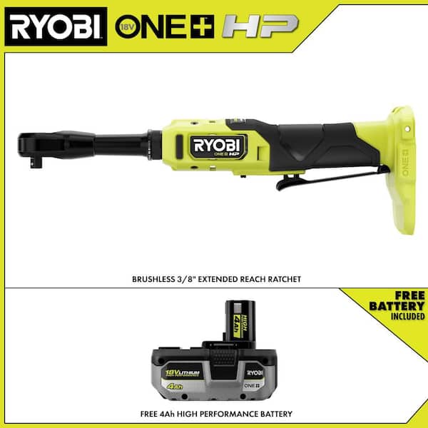 ONE+ HP 18V Brushless Cordless 3/8 in. Extended Reach Ratchet with 4.0 Ah Lithium-Ion HIGH PERFORMANCE Battery