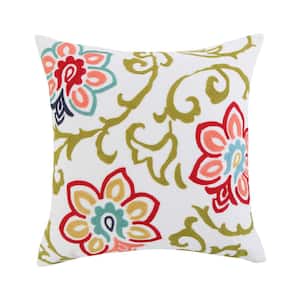 Clementine Spring Multicolor Floral Embroidered 18 in. x 18 in. Throw Pillow