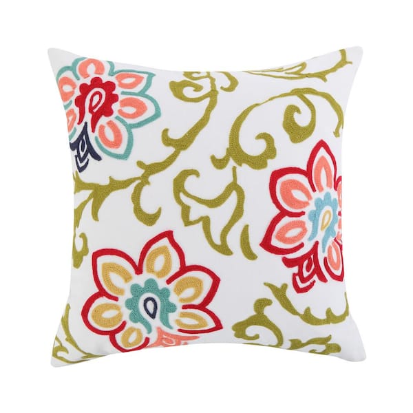 LEVTEX HOME Clementine Spring Multicolor Floral Embroidered 18 in. x 18 in. Throw Pillow