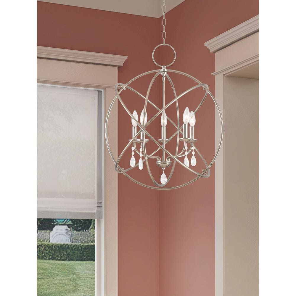 Polished Nickel Mini Chandelier with Clear Crystal Accents
