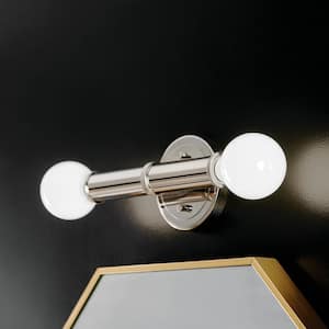 Torche 9.75 in. 2-Light Polished Nickel Bathroom Wall Sconce Light