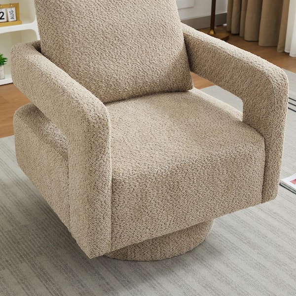 CSC DECOR INC Taupe Boucle 360° Swivel Accent Armchair with Open Back Lounge Club Chair with Removable Back Cushion Modern Side Chair