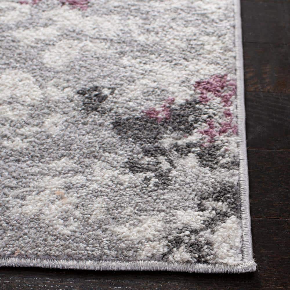Light Grey and Purple Floral Synthetic 4' x 6' Area Rug