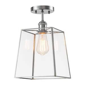 8.75 in. 1-Light Chrome Semi-Flush Mount Ceiling Light with Tempered Glass Shade