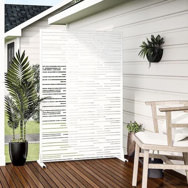 Lirago 72 in. x 47 in. White Outdoor Metal Privacy Screen Garden Fence