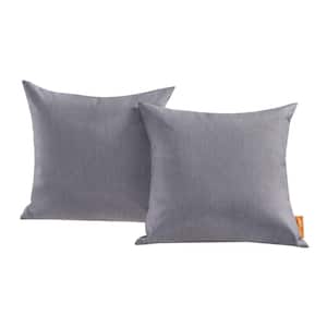 Convene Patio Square Outdoor Throw Pillow Set in Gray (2-Piece)
