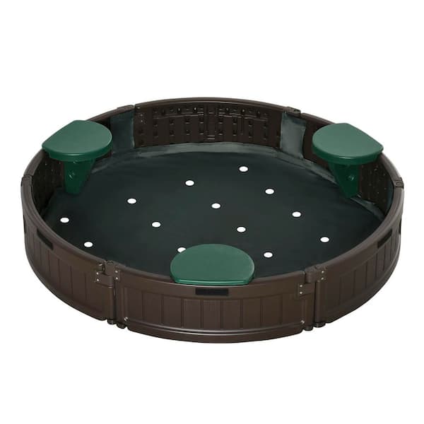 4 ft. W x 4 ft. L Brown Round Outdoor Kids Sandbox with Cover Garden Bed for Backyard