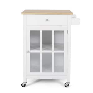 White Wood 25.25 in. Kitchen Island with Drawers