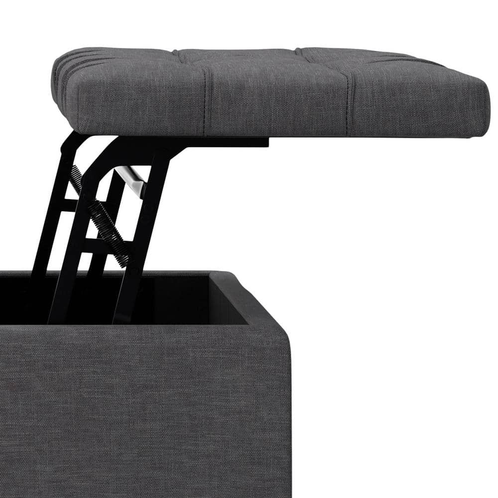 Slate Grey Tufted Lift-Top Storage Cocktail Ottoman