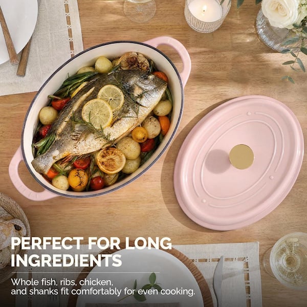 Karl home 7.5 qt. Oval Enameled Cast Iron Dutch Oven in Pink with