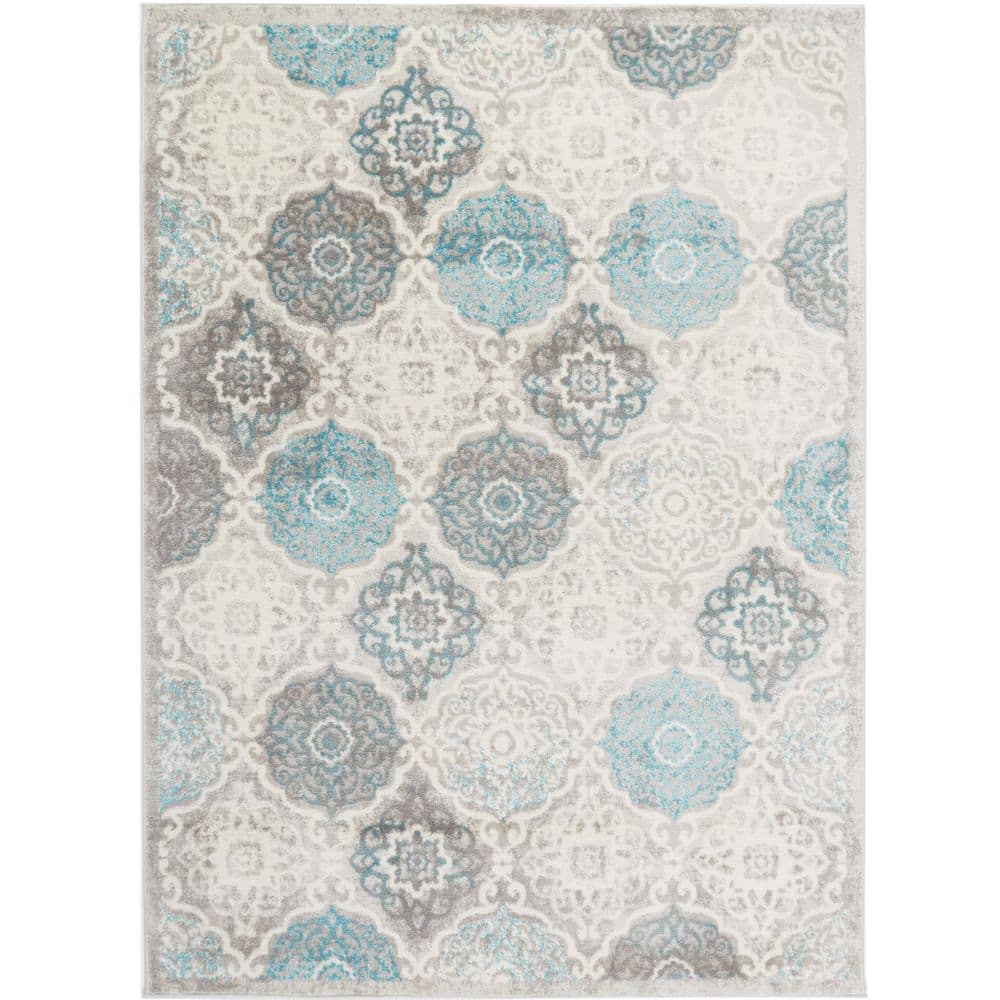 Reversible Grey/Blue Medallion Synthetic Area Rug 47in