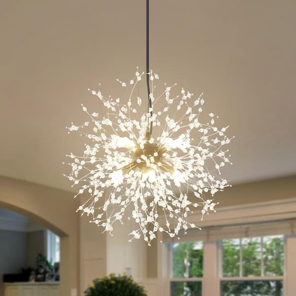 8-Light Black 18.11 in. Dandelion Firework Chandelier Crystal Starburst Pendant Light