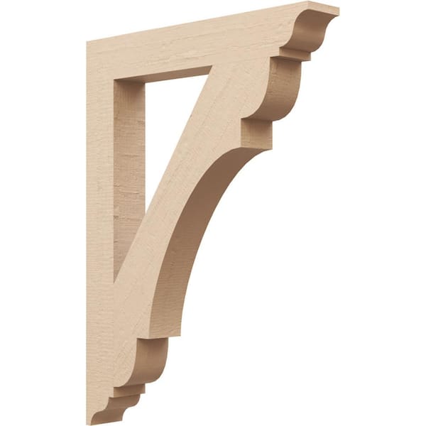 Ekena Millwork 3.5 in. x 32 in. x 24 in. Olympic Traditional Rough Cedar Woodgrain Timberthane Polyurethane Bracket, Primed Tan