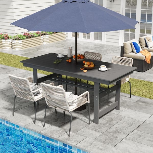 gray outside umbrella with lights for patio dining table Aluminum Outdoor Light & Hole Powered LED Lighting System As the sun sets PURPLE LEAF Solar Powered Umbrella