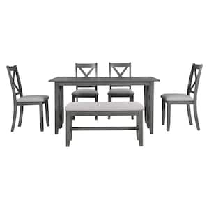 6-Piece Gray Wood Outdoor Dining Set with Gray Cushion